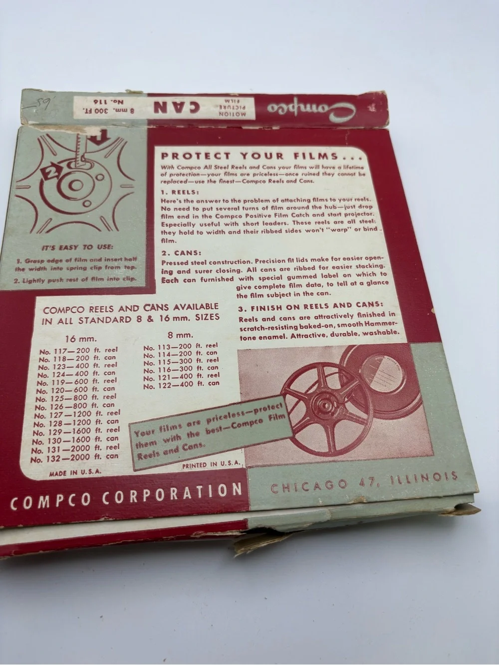 Vintage Compco 8mm Film Empty 300 ft Reel With Case